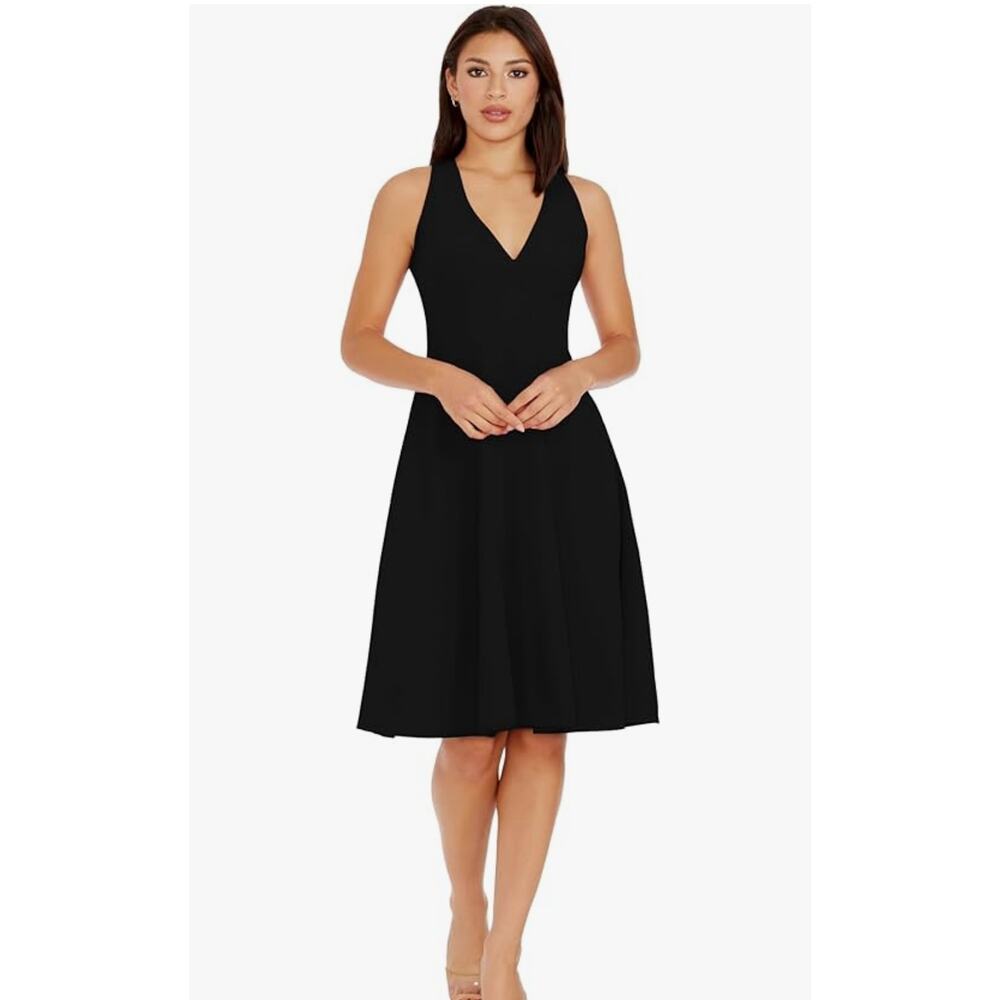 Dress the Population Catalina Solid Black Sleeveless Fit and Flare Midi Dress XL